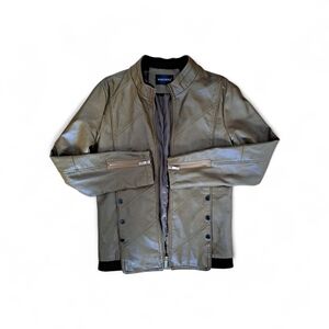 Hong Meng Caramel Faux Leather Moto Jacket | Zip Details | Small Fit